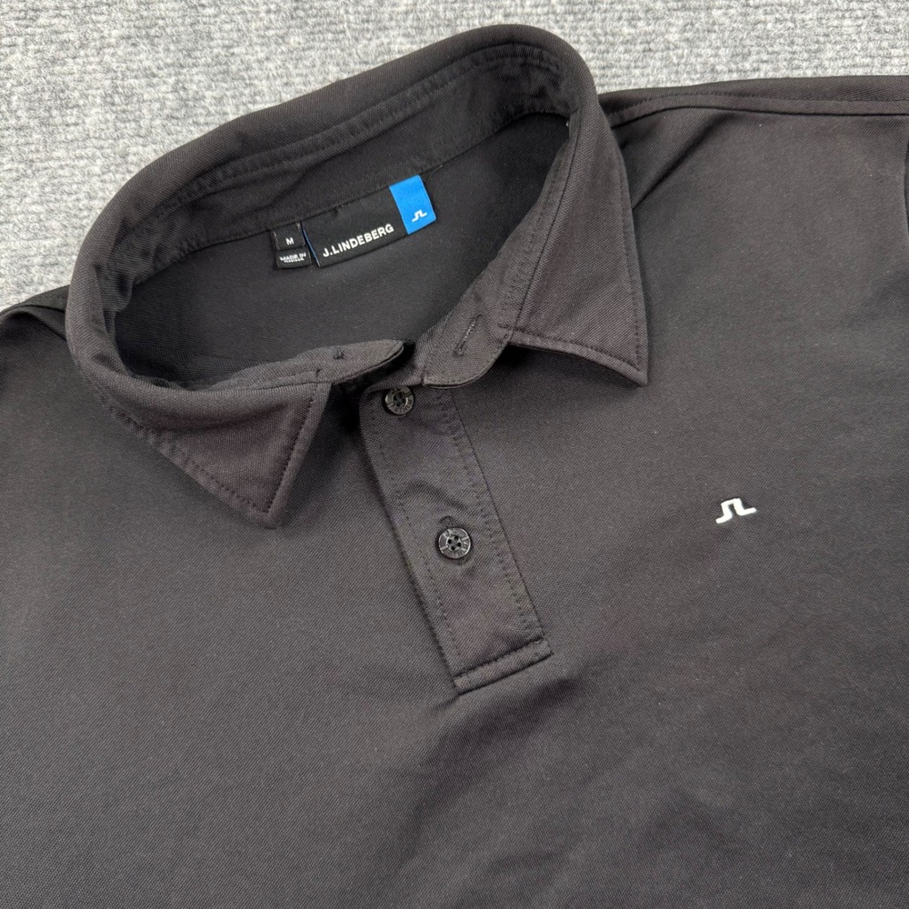 J.Lindeberg Mens Black Fieldsensor Golf Polo Shirt Size Medium Short Sleeve